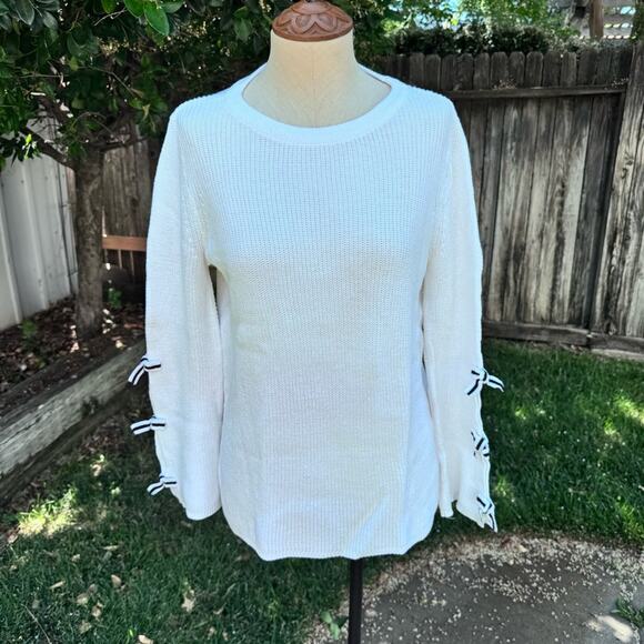 ELLE Bow Sleeve Cream Ivory Sweater Women's Size Large - Picture 1 of 9